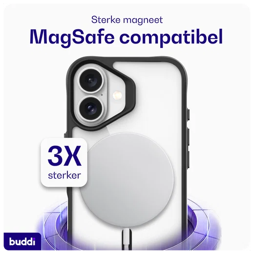 Buddi Hybrid Apple iPhone 16 Hoesje MagSafe Back Cover Transparant Zwart afbeelding 4