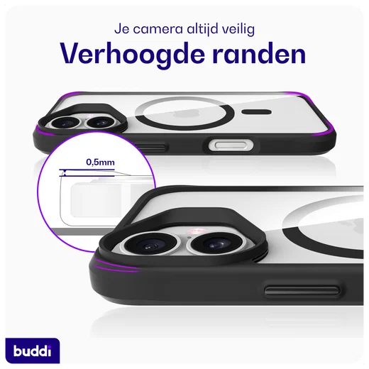 Buddi Hybrid Apple iPhone 16 Hoesje MagSafe Back Cover Transparant Zwart afbeelding 7