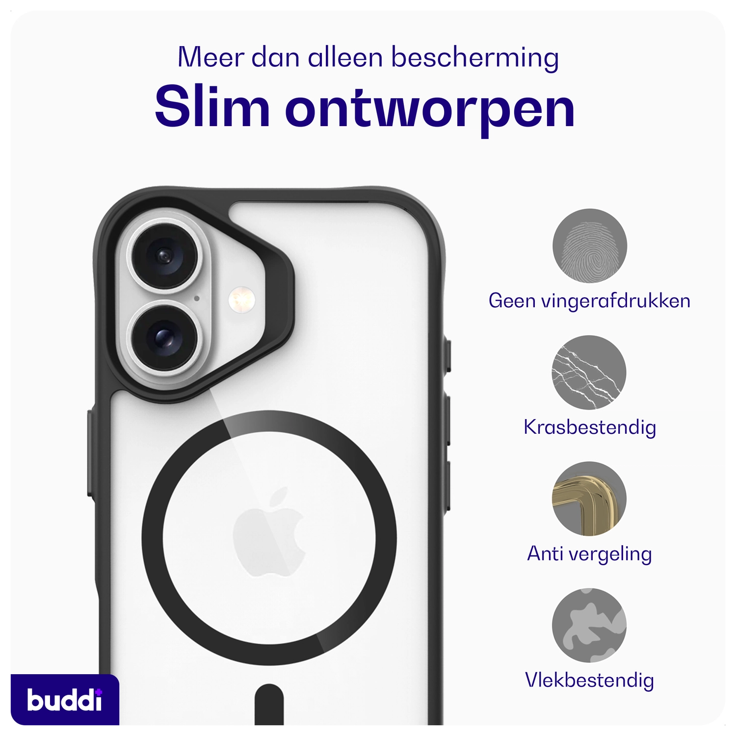 Buddi Hybrid Apple iPhone 16 Hoesje MagSafe Back Cover Transparant Zwart afbeelding 8