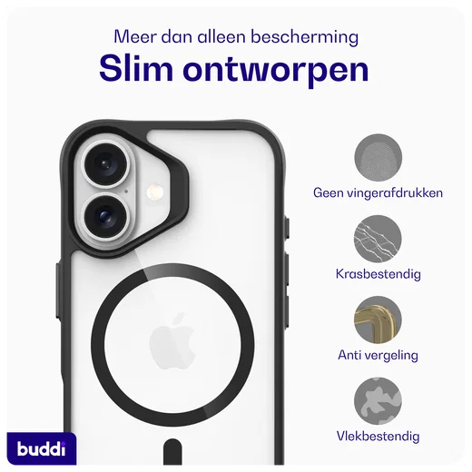 Buddi Hybrid Apple iPhone 16 Hoesje MagSafe Back Cover Transparant Zwart afbeelding 8