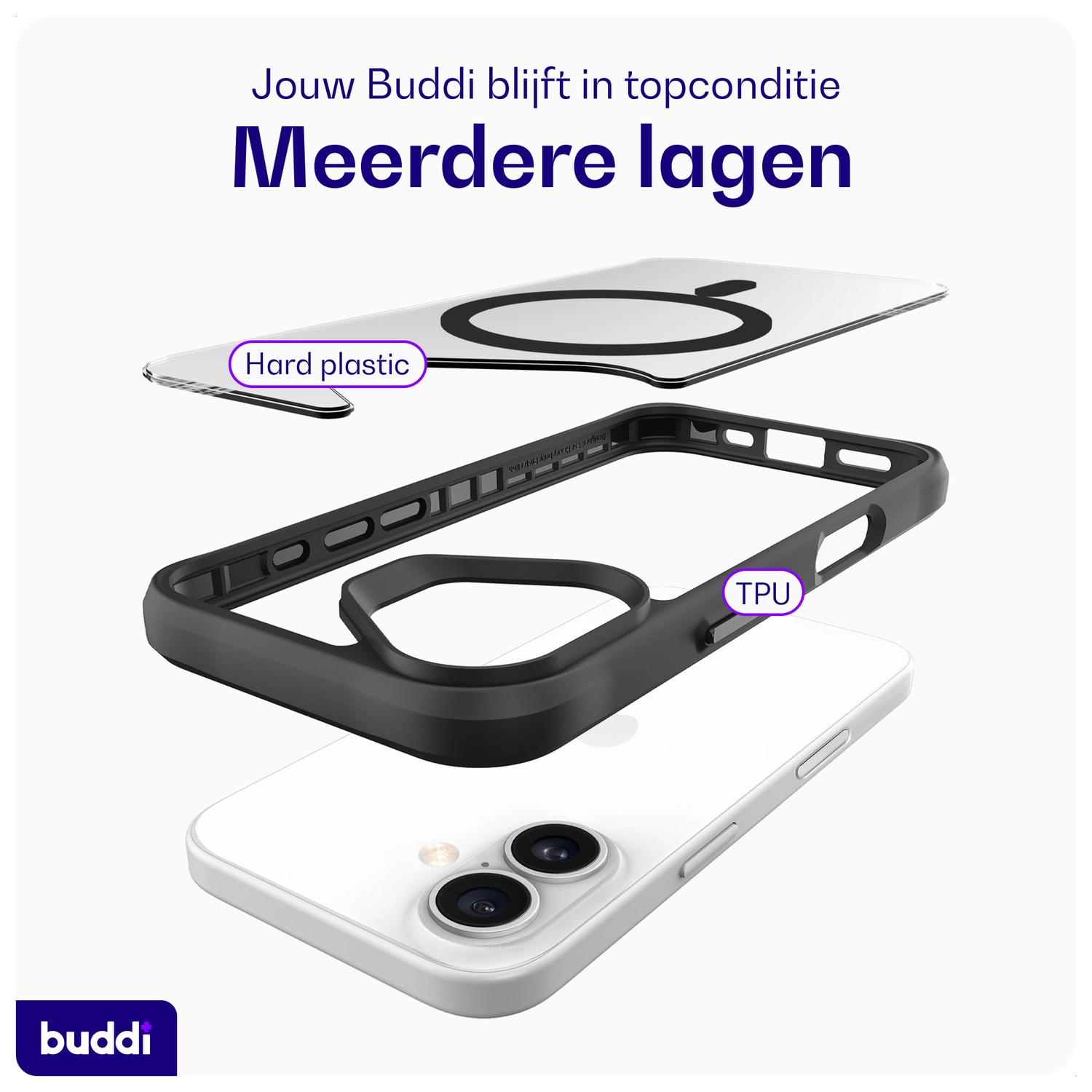 Buddi Hybrid Apple iPhone 16 Hoesje MagSafe Back Cover Transparant Zwart afbeelding 9