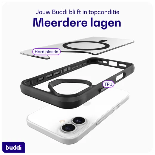 Buddi Hybrid Apple iPhone 16 Hoesje MagSafe Back Cover Transparant Zwart afbeelding 9