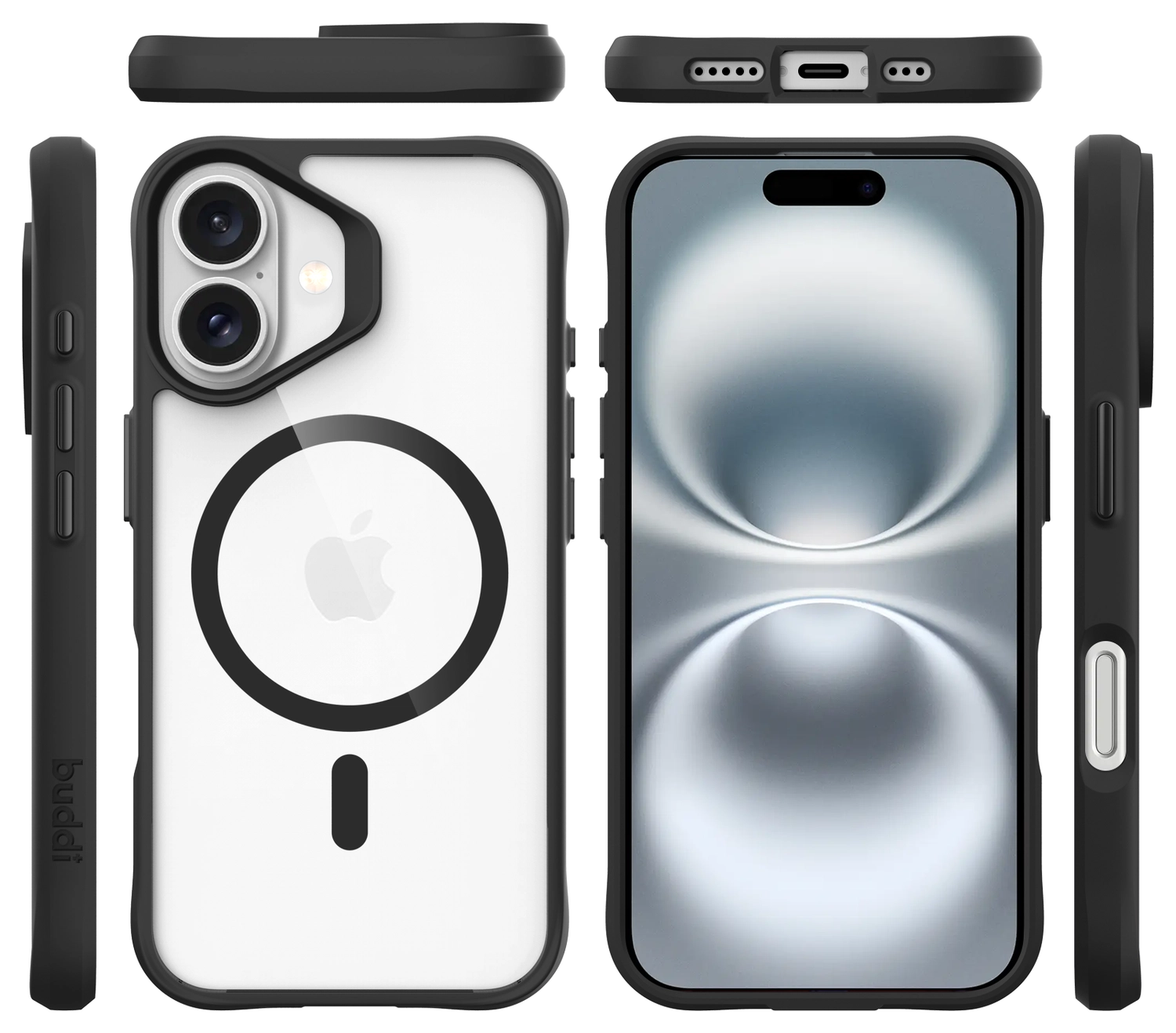 Buddi Hybrid Apple iPhone 16 Hoesje MagSafe Back Cover Transparant Zwart afbeelding 11