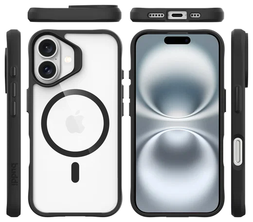Buddi Hybrid Apple iPhone 16 Hoesje MagSafe Back Cover Transparant Zwart afbeelding 11