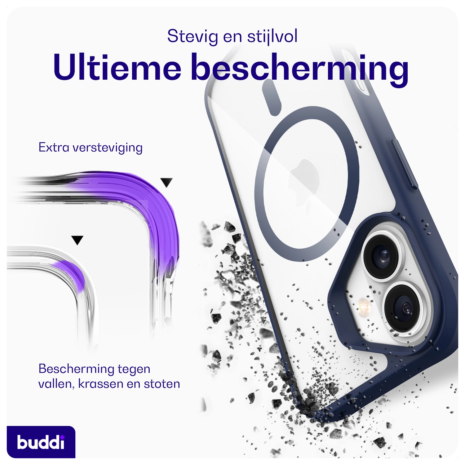 Buddi Hybrid Apple iPhone 16 Hoesje MagSafe Back Cover Transparant Blauw afbeelding 3