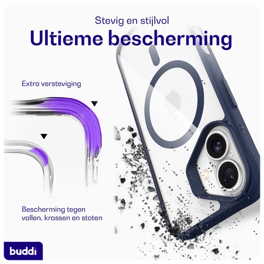 Buddi Hybrid Apple iPhone 16 Hoesje MagSafe Back Cover Transparant Blauw afbeelding 3