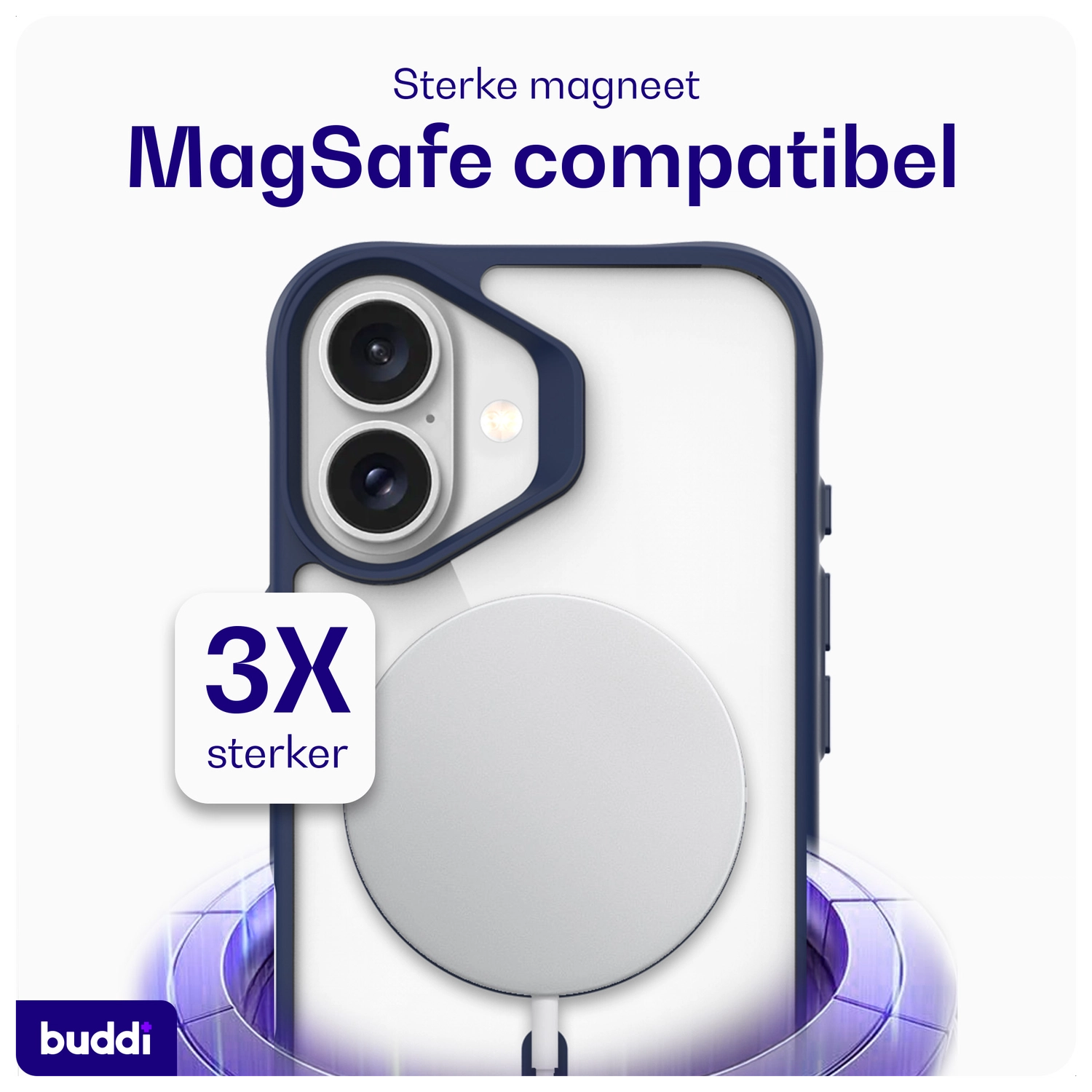 Buddi Hybrid Apple iPhone 16 Hoesje MagSafe Back Cover Transparant Blauw afbeelding 4
