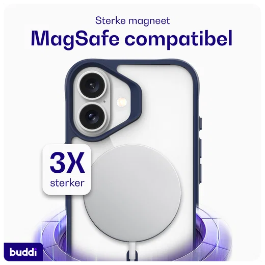 Buddi Hybrid Apple iPhone 16 Hoesje MagSafe Back Cover Transparant Blauw afbeelding 4