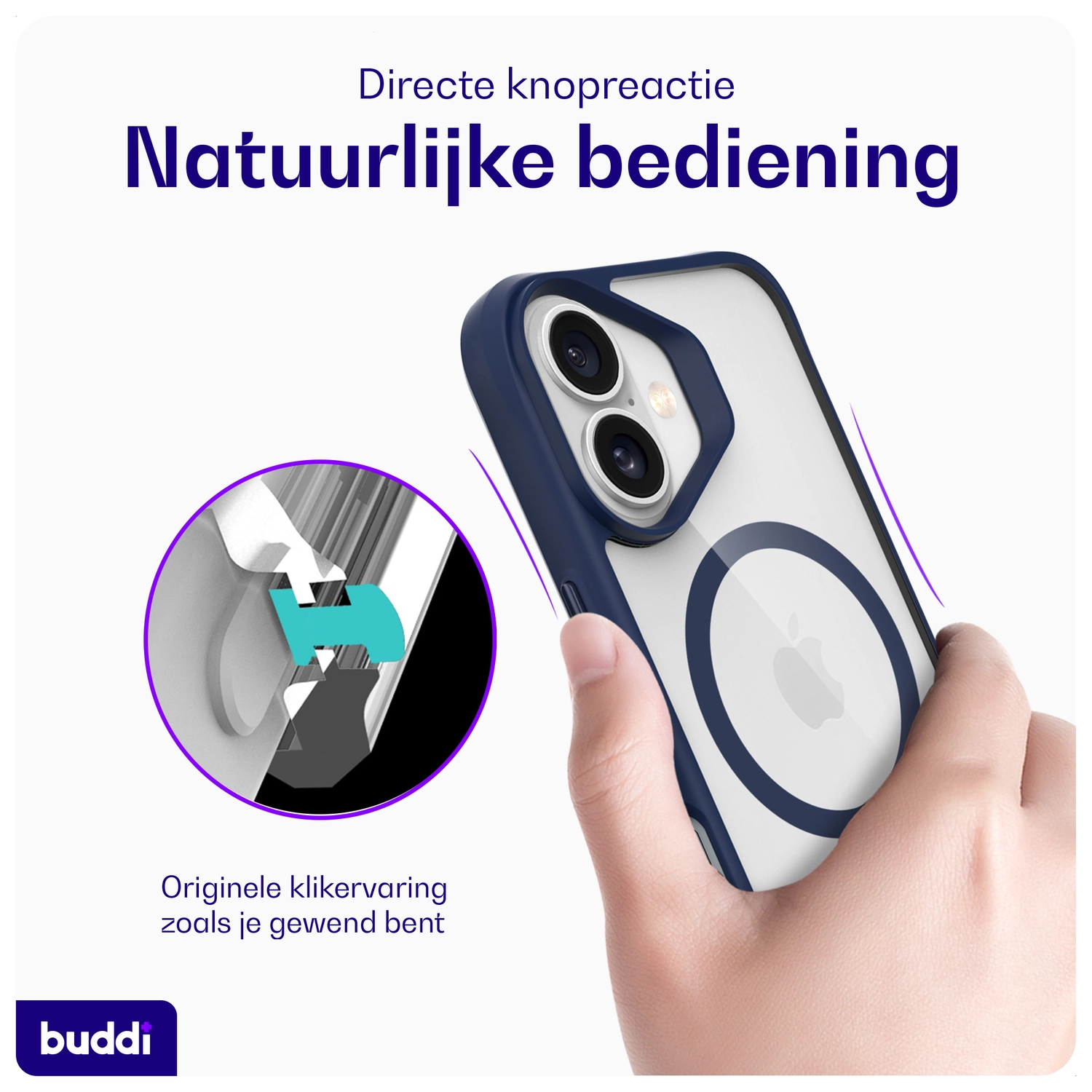 Buddi Hybrid Apple iPhone 16 Hoesje MagSafe Back Cover Transparant Blauw afbeelding 6