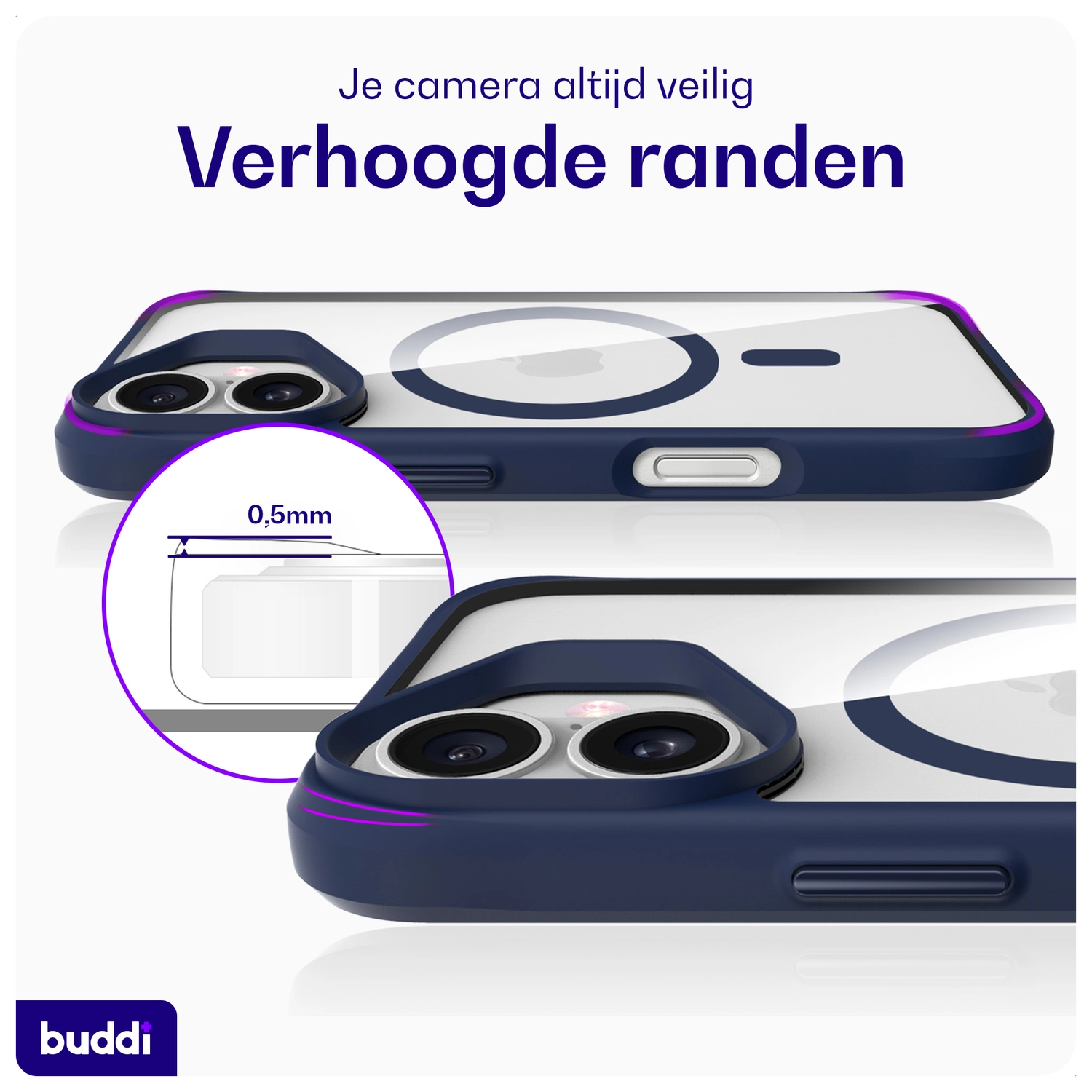 Buddi Hybrid Apple iPhone 16 Hoesje MagSafe Back Cover Transparant Blauw afbeelding 7