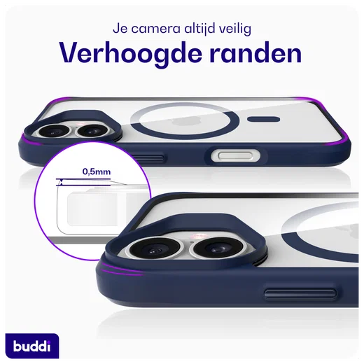 Buddi Hybrid Apple iPhone 16 Hoesje MagSafe Back Cover Transparant Blauw afbeelding 7