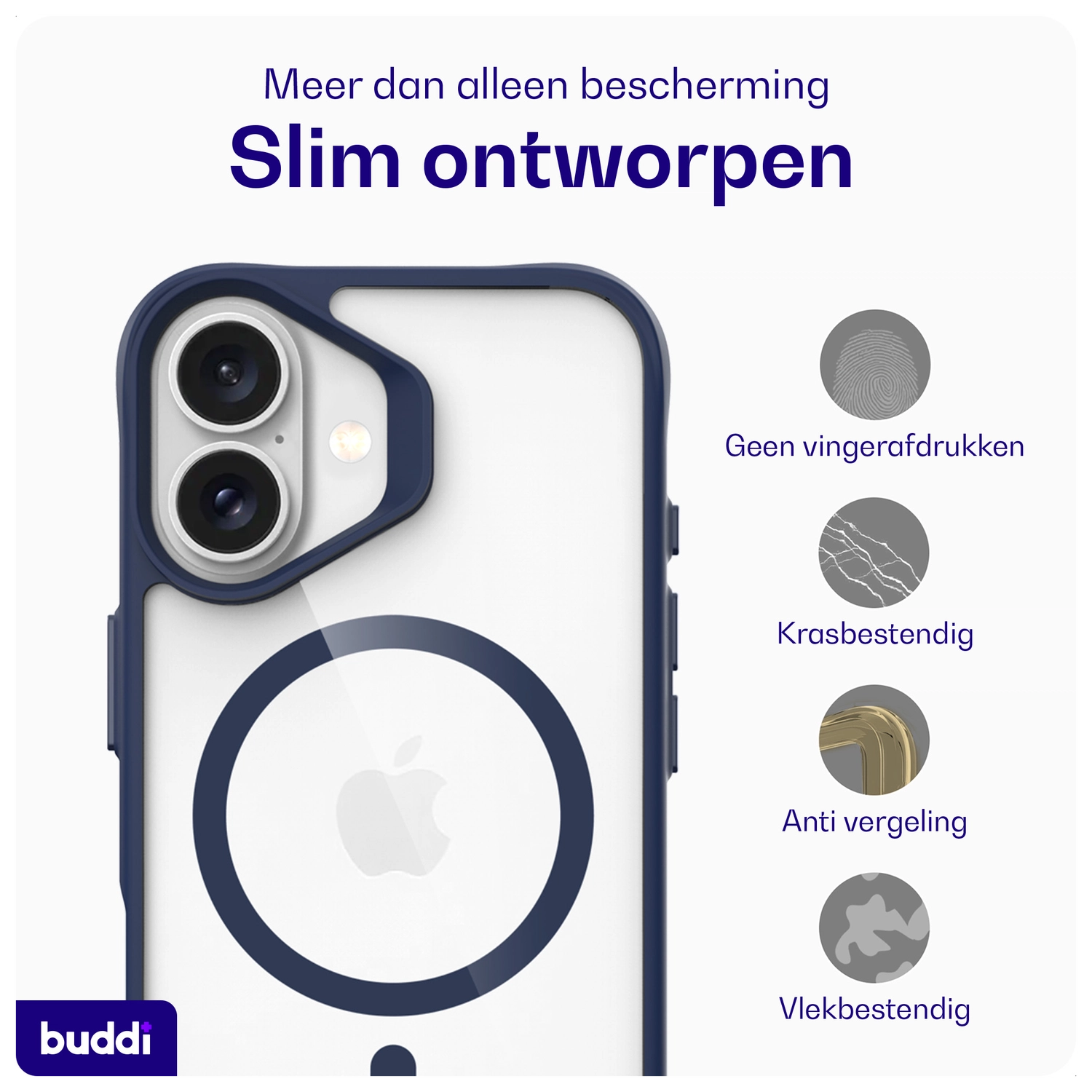 Buddi Hybrid Apple iPhone 16 Hoesje MagSafe Back Cover Transparant Blauw afbeelding 8