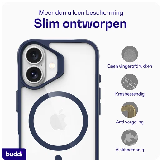 Buddi Hybrid Apple iPhone 16 Hoesje MagSafe Back Cover Transparant Blauw afbeelding 8