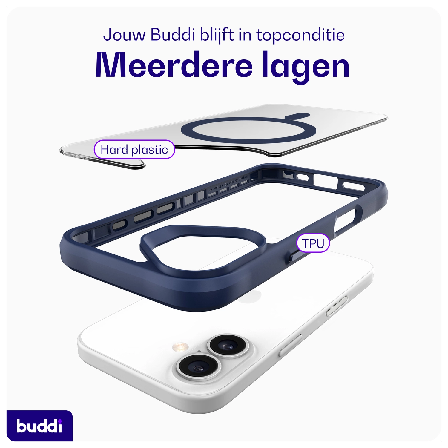 Buddi Hybrid Apple iPhone 16 Hoesje MagSafe Back Cover Transparant Blauw afbeelding 9
