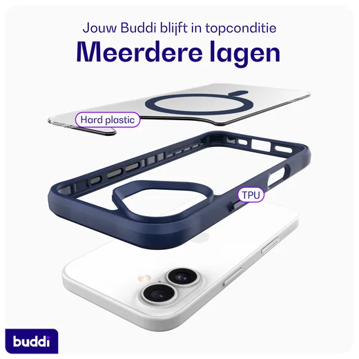 Buddi Hybrid Apple iPhone 16 Hoesje MagSafe Back Cover Transparant Blauw afbeelding 9