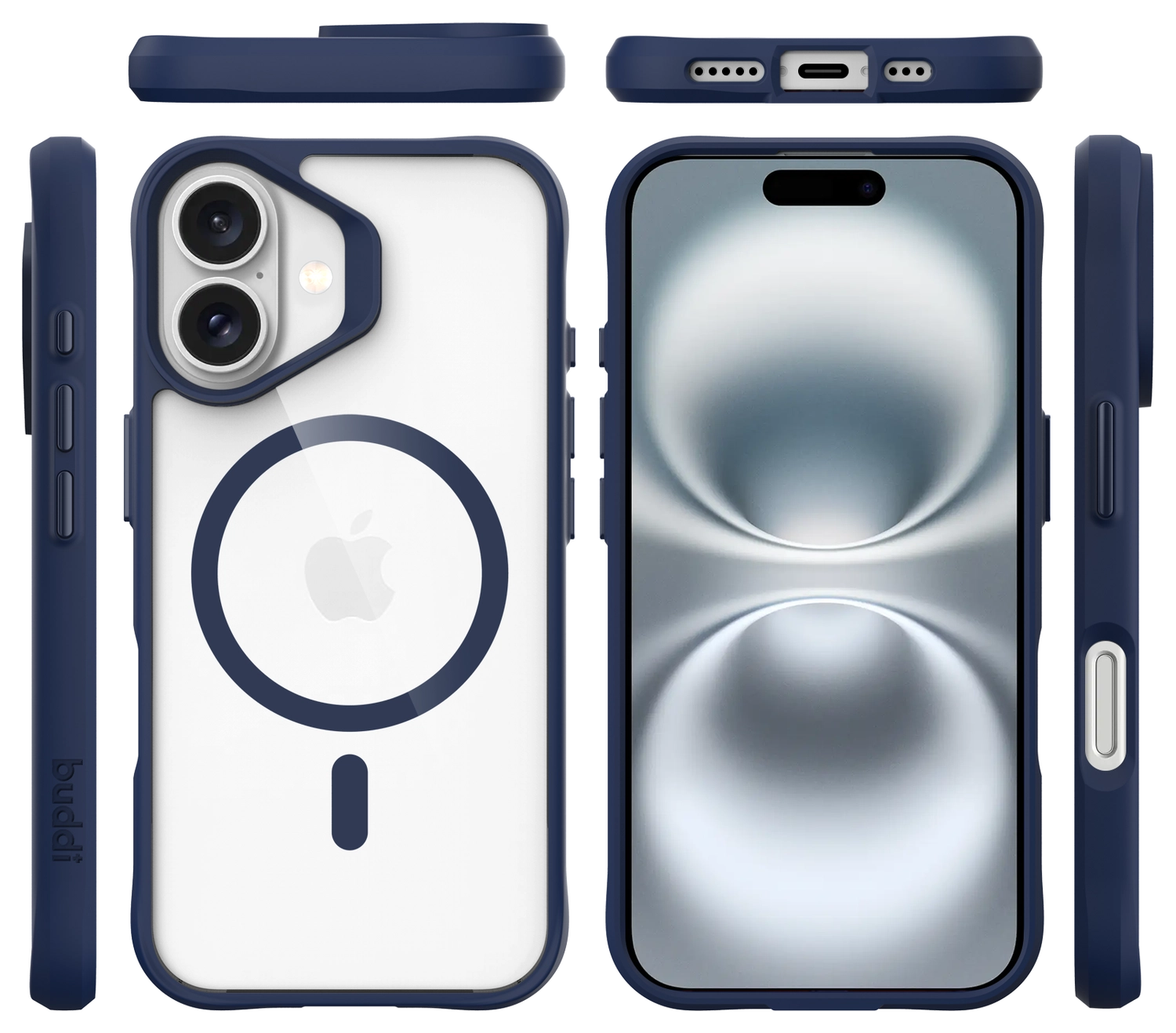 Buddi Hybrid Apple iPhone 16 Hoesje MagSafe Back Cover Transparant Blauw afbeelding 11