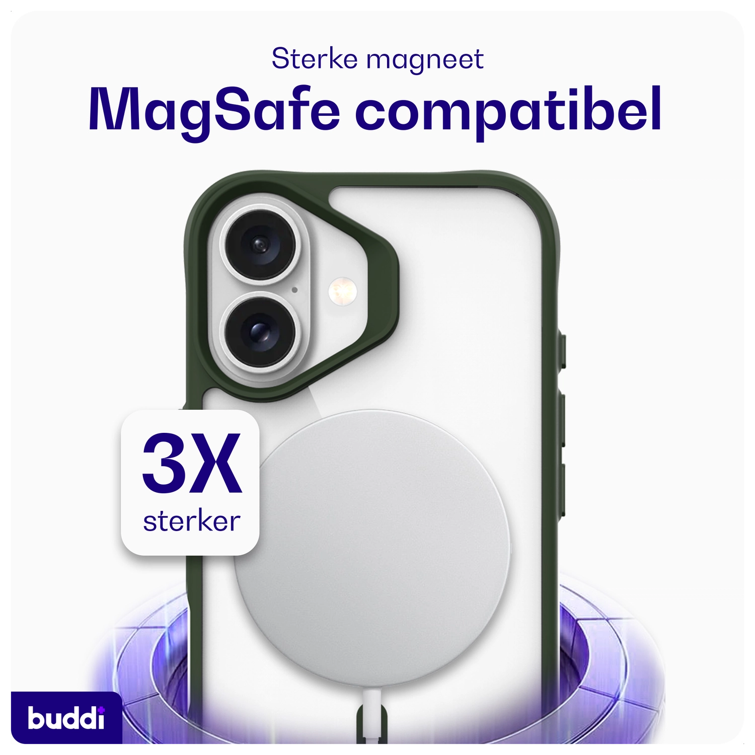 Buddi Hybrid Apple iPhone 16 Hoesje MagSafe Back Cover Transparant Groen afbeelding 4