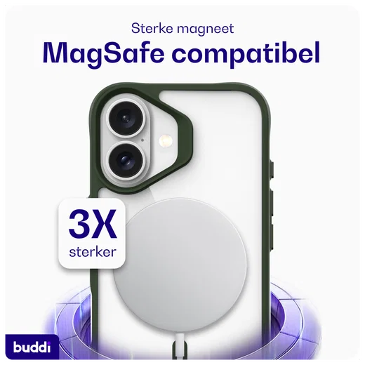 Buddi Hybrid Apple iPhone 16 Hoesje MagSafe Back Cover Transparant Groen afbeelding 4