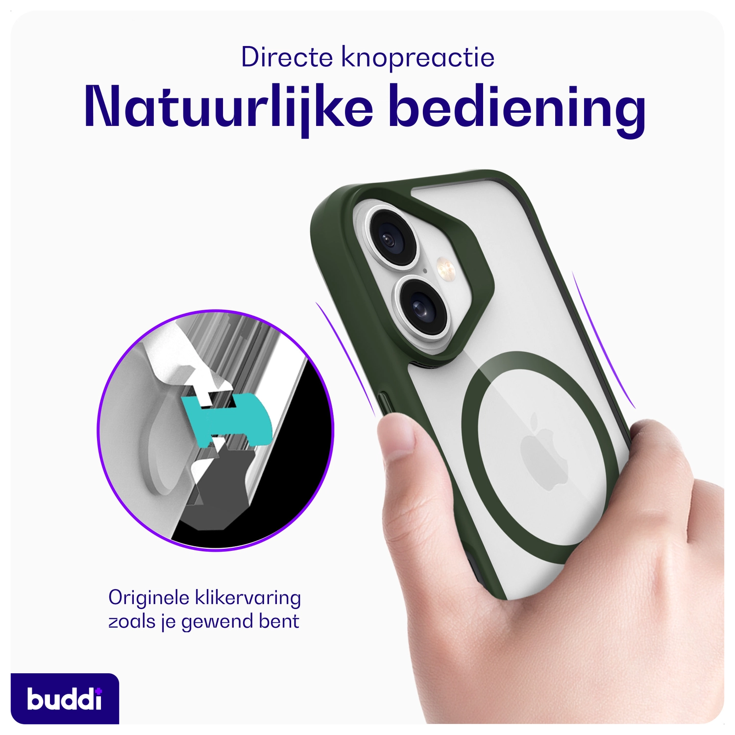 Buddi Hybrid Apple iPhone 16 Hoesje MagSafe Back Cover Transparant Groen afbeelding 6