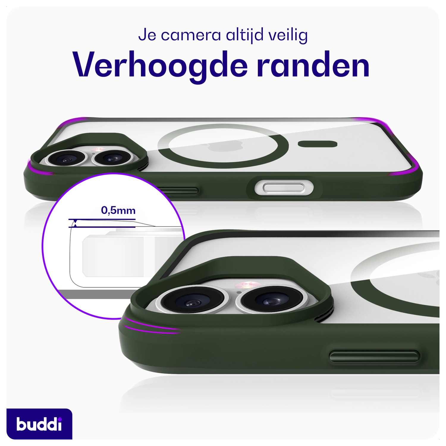 Buddi Hybrid Apple iPhone 16 Hoesje MagSafe Back Cover Transparant Groen afbeelding 7