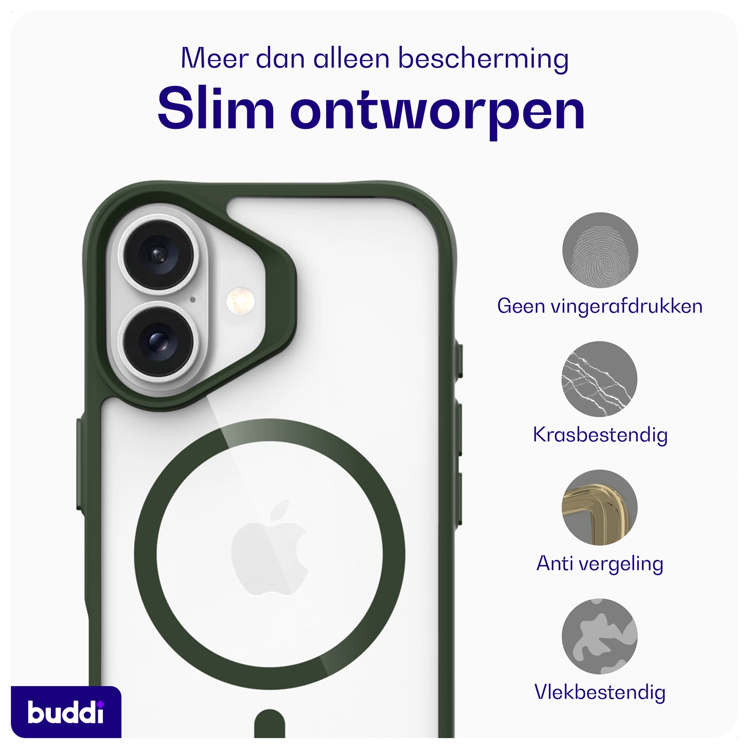 Buddi Hybrid Apple iPhone 16 Hoesje MagSafe Back Cover Transparant Groen afbeelding 8