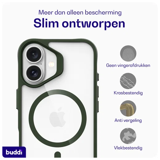 Buddi Hybrid Apple iPhone 16 Hoesje MagSafe Back Cover Transparant Groen afbeelding 8