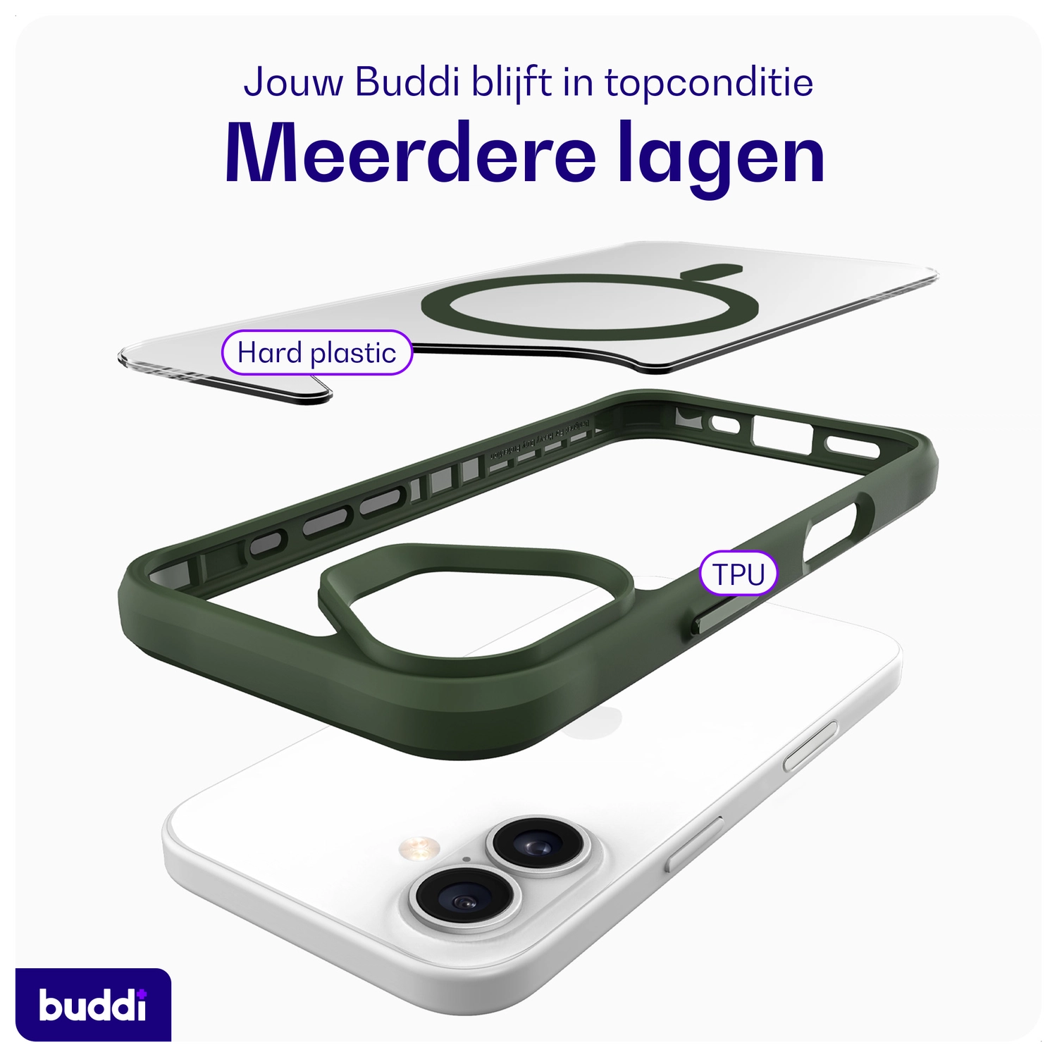 Buddi Hybrid Apple iPhone 16 Hoesje MagSafe Back Cover Transparant Groen afbeelding 9