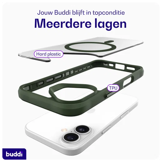 Buddi Hybrid Apple iPhone 16 Hoesje MagSafe Back Cover Transparant Groen afbeelding 9