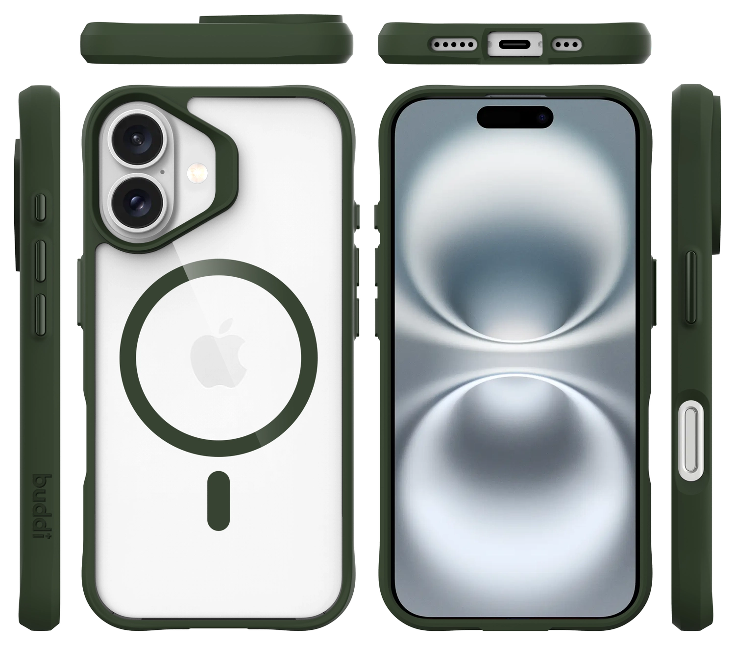 Buddi Hybrid Apple iPhone 16 Hoesje MagSafe Back Cover Transparant Groen afbeelding 11