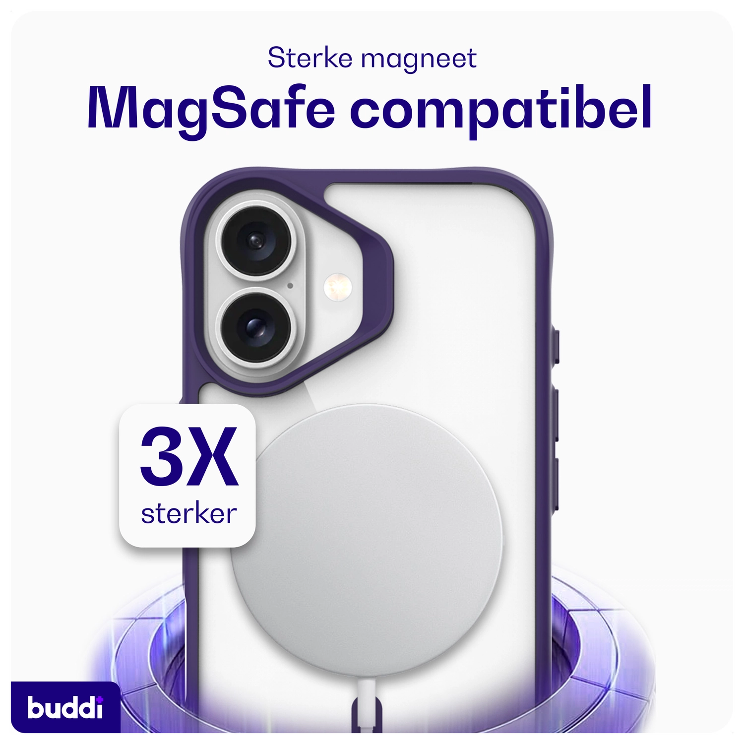 Buddi Hybrid Apple iPhone 16 Hoesje MagSafe Back Cover Transparant Paars afbeelding 4