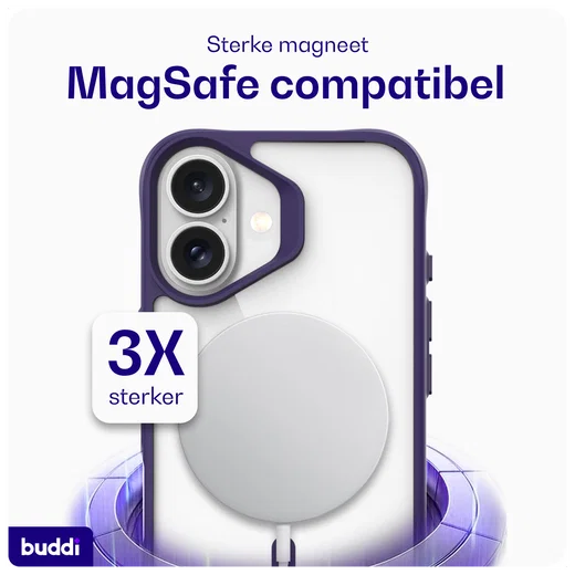 Buddi Hybrid Apple iPhone 16 Hoesje MagSafe Back Cover Transparant Paars afbeelding 4