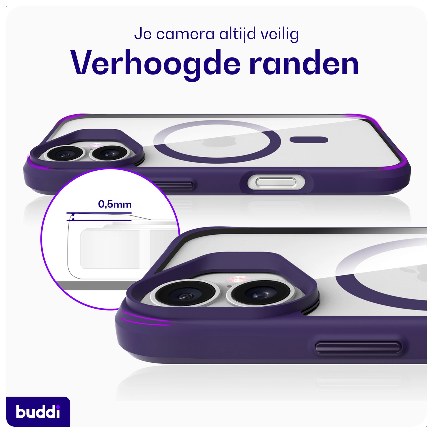 Buddi Hybrid Apple iPhone 16 Hoesje MagSafe Back Cover Transparant Paars afbeelding 7