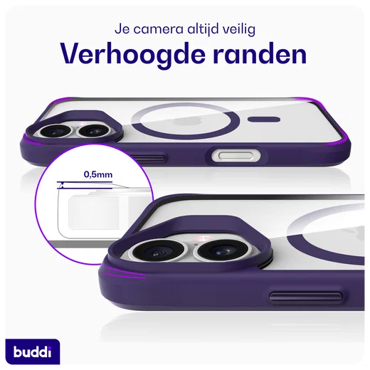 Buddi Hybrid Apple iPhone 16 Hoesje MagSafe Back Cover Transparant Paars afbeelding 7