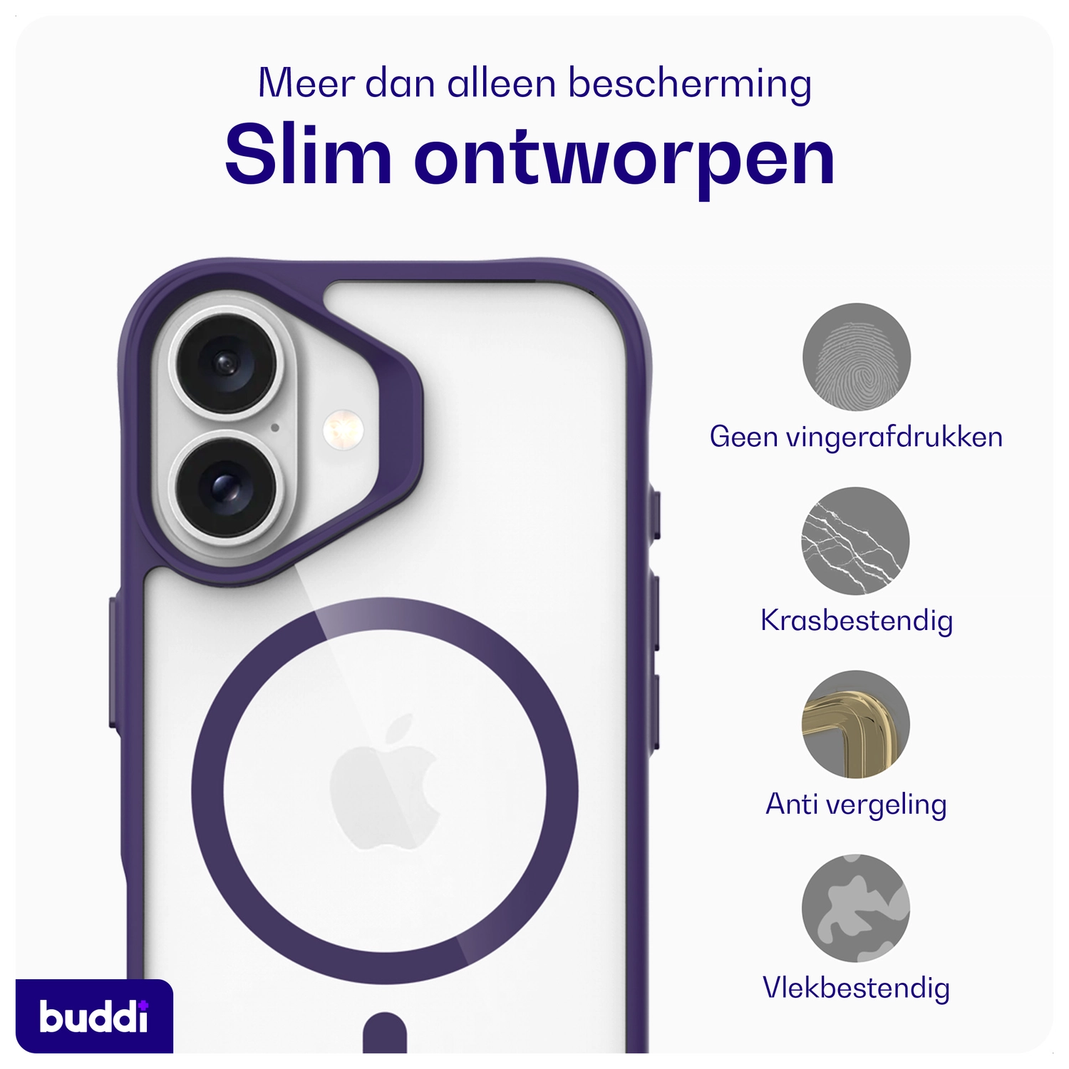 Buddi Hybrid Apple iPhone 16 Hoesje MagSafe Back Cover Transparant Paars afbeelding 8