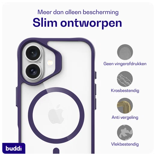Buddi Hybrid Apple iPhone 16 Hoesje MagSafe Back Cover Transparant Paars afbeelding 8