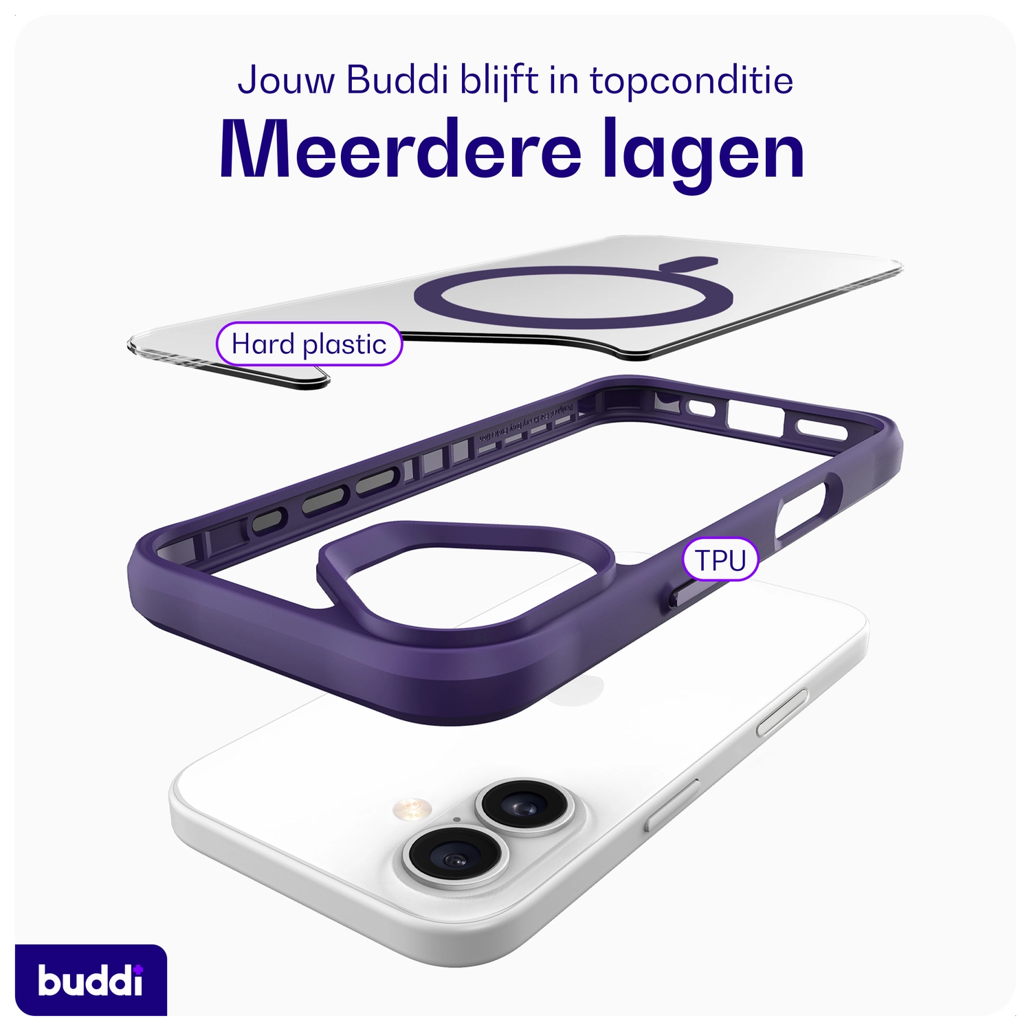 Buddi Hybrid Apple iPhone 16 Hoesje MagSafe Back Cover Transparant Paars afbeelding 9