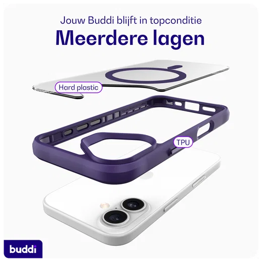 Buddi Hybrid Apple iPhone 16 Hoesje MagSafe Back Cover Transparant Paars afbeelding 9
