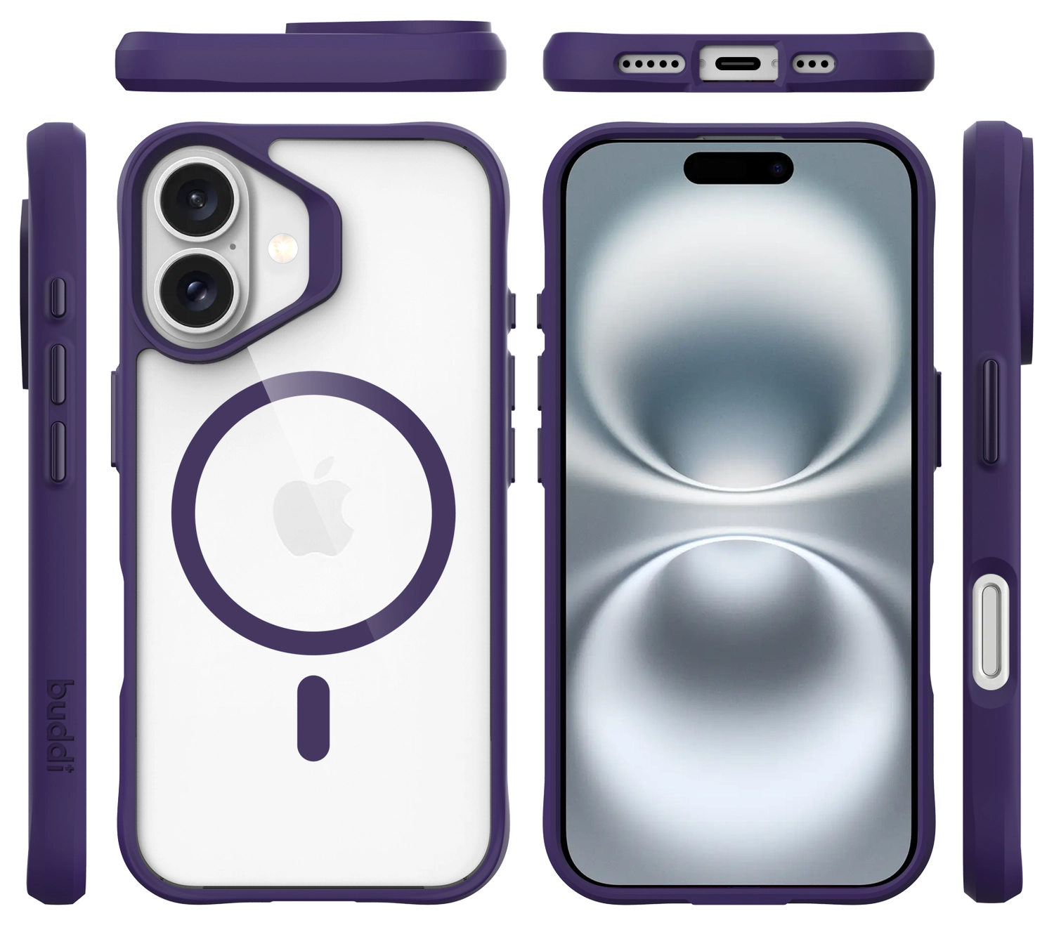 Buddi Hybrid Apple iPhone 16 Hoesje MagSafe Back Cover Transparant Paars afbeelding 11