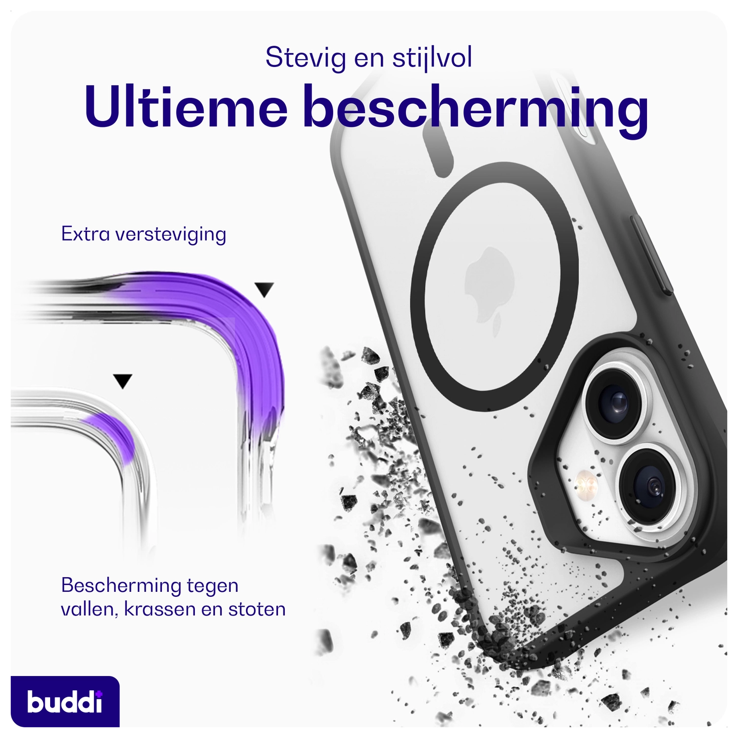 Buddi Hybrid Apple iPhone 16 Hoesje MagSafe Back Cover Matte Zwart afbeelding 3