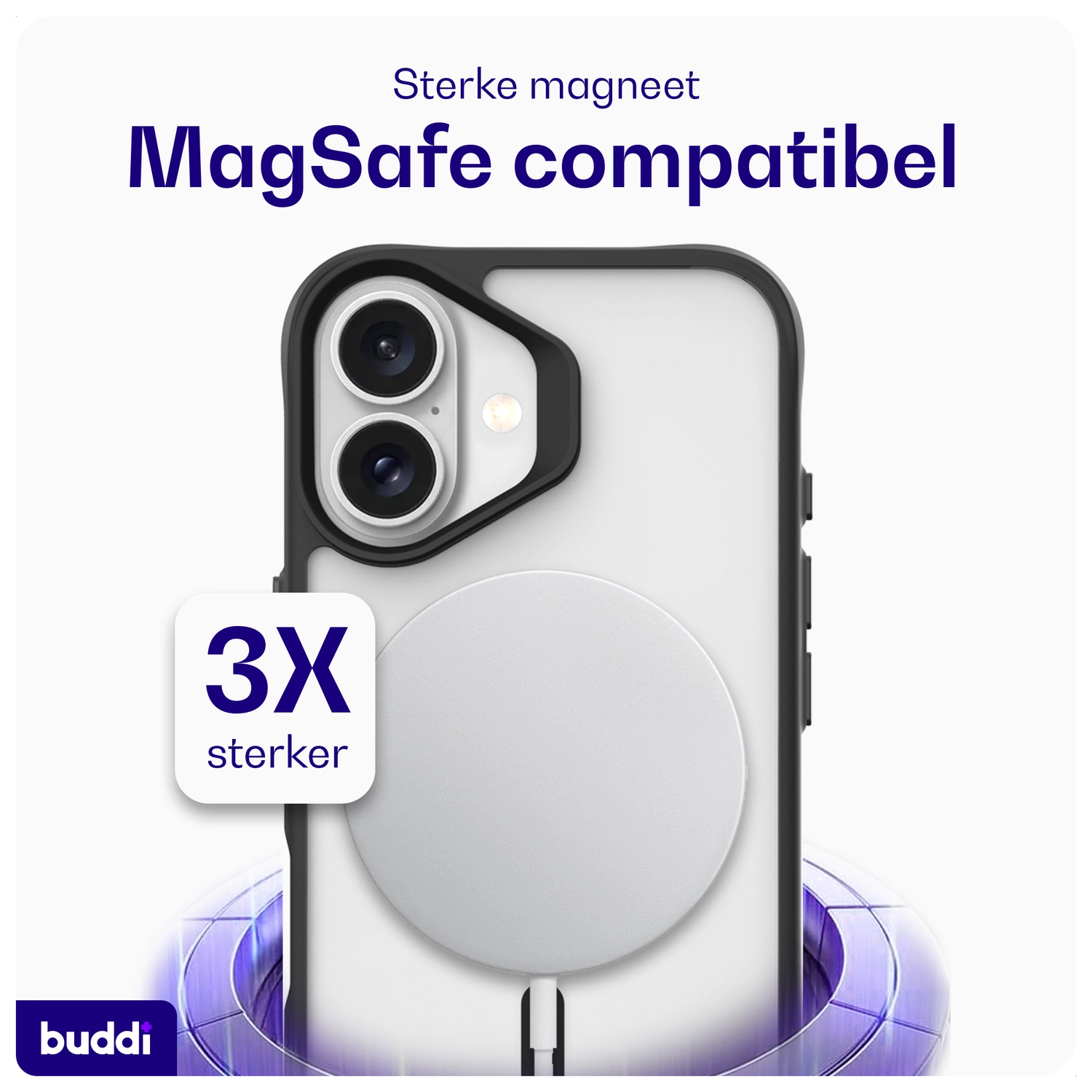 Buddi Hybrid Apple iPhone 16 Hoesje MagSafe Back Cover Matte Zwart afbeelding 4