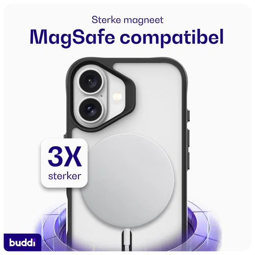 Buddi Hybrid Apple iPhone 16 Hoesje MagSafe Back Cover Matte Zwart afbeelding 4
