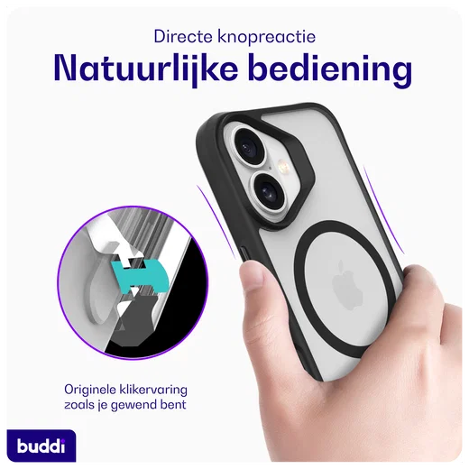 Buddi Hybrid Apple iPhone 16 Hoesje MagSafe Back Cover Matte Zwart afbeelding 6