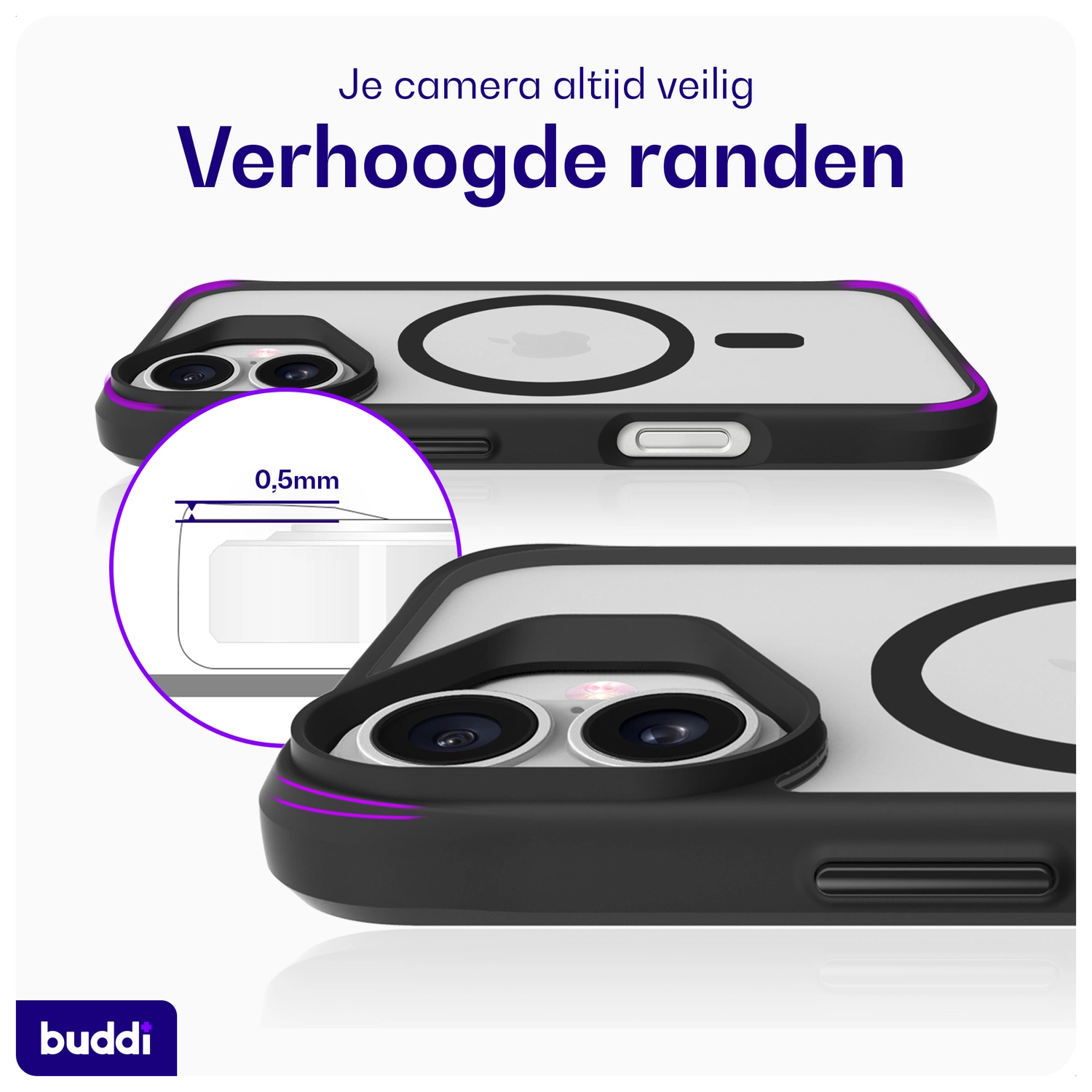 Buddi Hybrid Apple iPhone 16 Hoesje MagSafe Back Cover Matte Zwart afbeelding 7