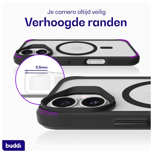 Buddi Hybrid Apple iPhone 16 Hoesje MagSafe Back Cover Matte Zwart afbeelding 7