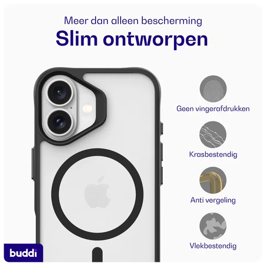 Buddi Hybrid Apple iPhone 16 Hoesje MagSafe Back Cover Matte Zwart afbeelding 8