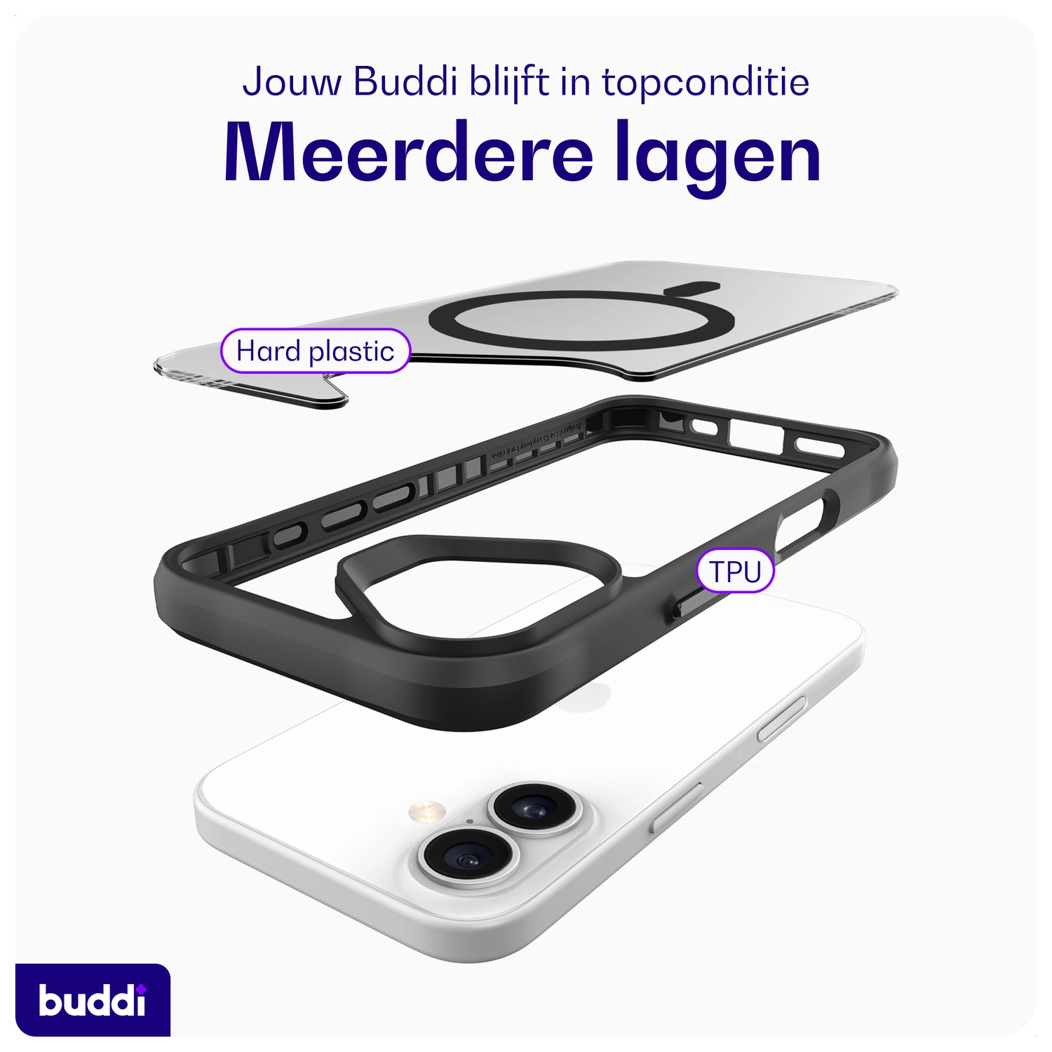 Buddi Hybrid Apple iPhone 16 Hoesje MagSafe Back Cover Matte Zwart afbeelding 9