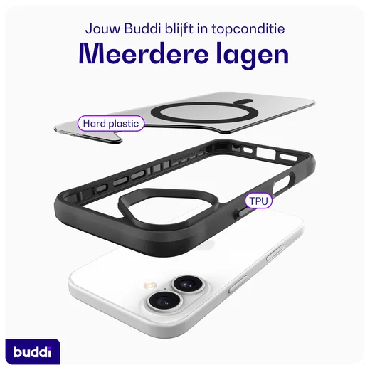 Buddi Hybrid Apple iPhone 16 Hoesje MagSafe Back Cover Matte Zwart afbeelding 9