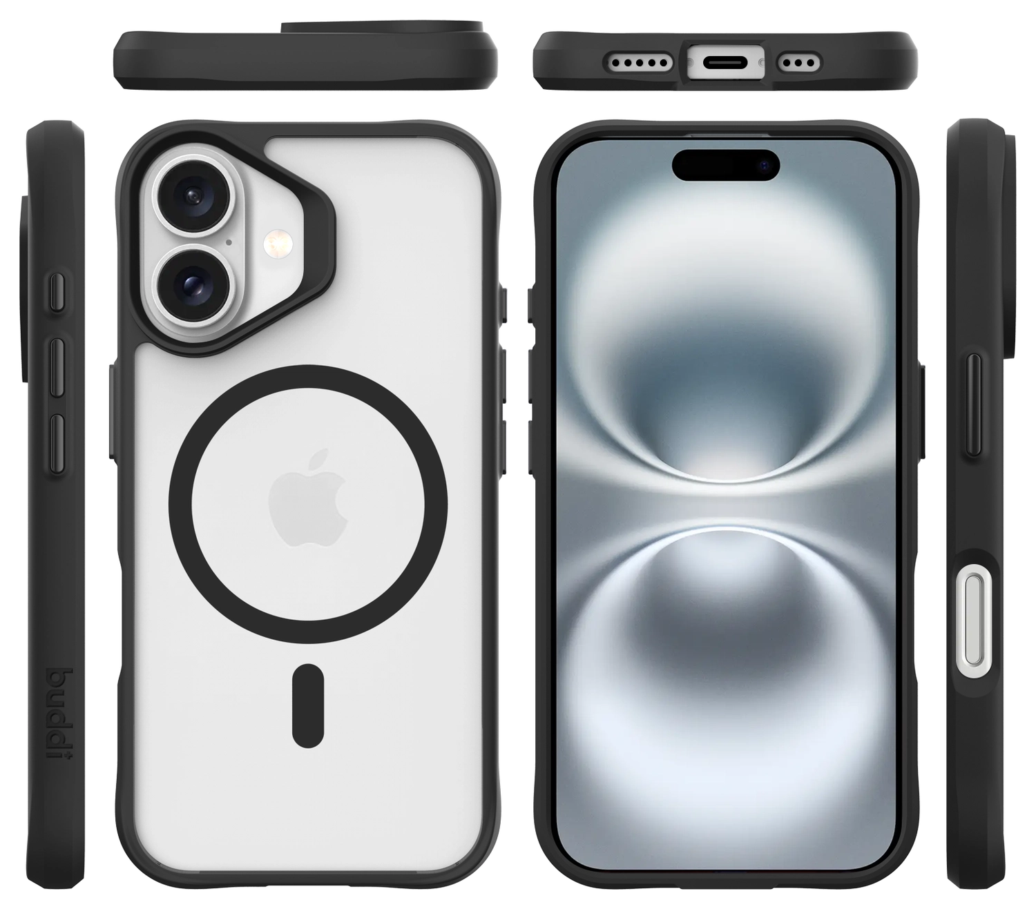Buddi Hybrid Apple iPhone 16 Hoesje MagSafe Back Cover Matte Zwart afbeelding 11