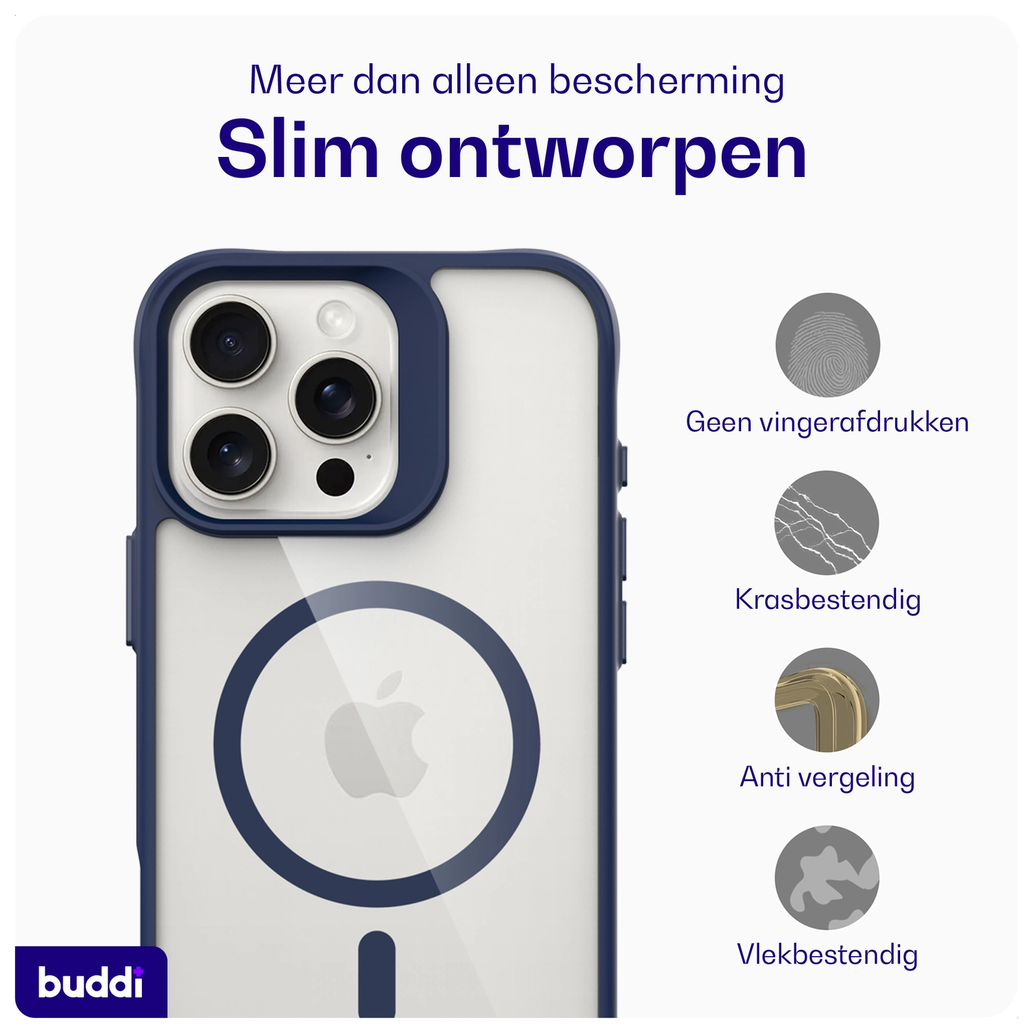 Buddi Hybrid Apple iPhone 16 Pro Hoesje MagSafe Back Cover Transparant Blauw afbeelding 8