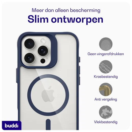 Buddi Hybrid Apple iPhone 16 Pro Hoesje MagSafe Back Cover Transparant Blauw afbeelding 8